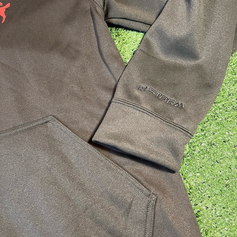 Under Armour Olive Green Hoodie with Orange Logo - Picture 6 of 8